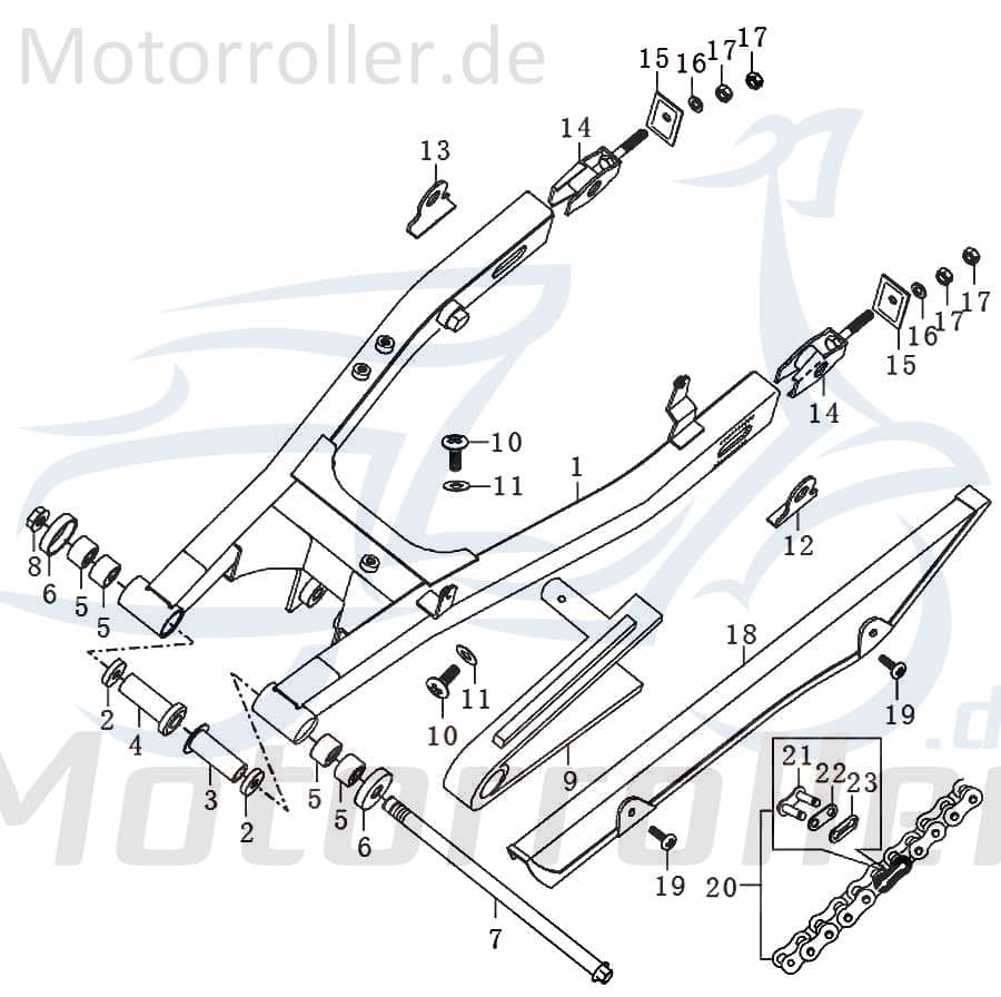 Qingqi STREET 125 DD Abdeckomplettatte 125ccm 4Takt FIG.C23-14 Motorroller.de Kettenspanner 125ccm-4Takt Scooter Kreidler SUPERMOTO 125 Ersatzteil