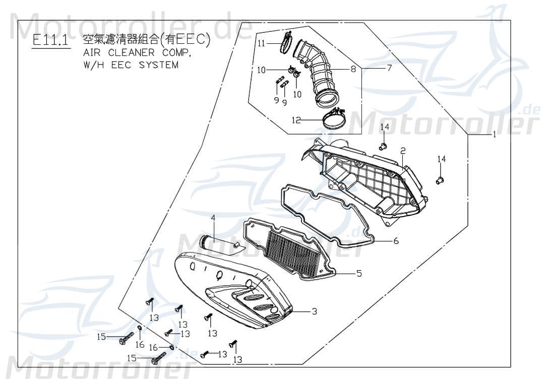 PGO G-Max 125 Luftfilterkasten 125ccm 4Takt M2262000000 Motorroller.de Luft-Filter Luftfiltergehäuse Luftfiltermatte Luftfilter-Kasten komplett