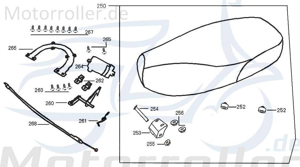 Seilzug Sitzbankverschluss 77240-ALA6-9000-A/B Motorroller.de Zugseil Zug-Seil Zugkabel Seil-Zug Sitzschloss Zug-Kabel