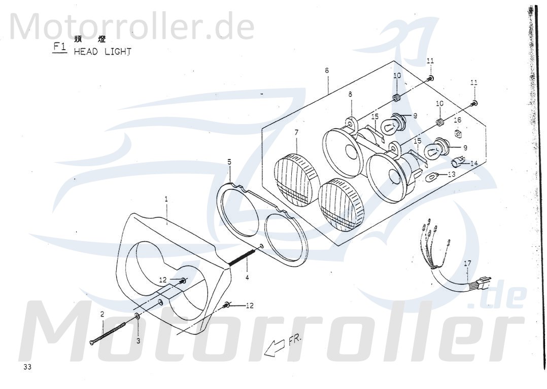 PGO Scheinwerfer vorn Big Max 50 Roller Scooter 50ccm 2Takt Motorroller.de Frontscheinwerfer Hauptscheinwerfer Front-Scheinwerfer Vorderlicht Service