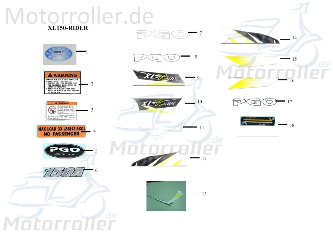 PGO Aufkleber Limit 16 Jahre X3-250 Sticker Quad ATV X0603070000 Motorroller.de Warnaufkleber Klebeetikett PGO XR110 110ccm-2Takt X-RIDER 110