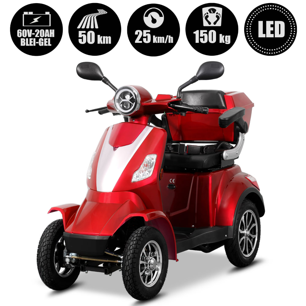 E-Quad Scoody E4 Shopper V2 25 km/h rot 1000 Watt Elektroroller Seniorenroller E-Scooter