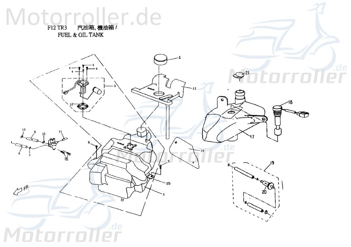 PGO Benzintank mit Tankgeber T-Rex 50 Kraftstofftank C1521010000 Motorroller.de Benzinbehälter TR-3 50 Dreiradroller Original Ersatzteil