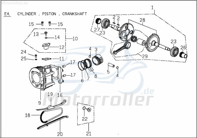 PGO Kurbelwelle G-Max 125 Motorwelle Crankshaft 125ccm 2Takt Motorroller.de Kolbenantriebswelle Kurbel-Welle Motor-Welle PGO C1M 125ccm-4Takt Scooter