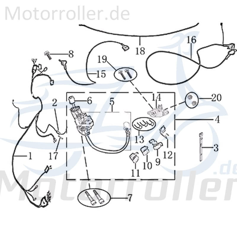 Rex INSIGNIO 125 DD Kabelbaum Kabelsatz 125ccm 4Takt 702009 Motorroller.de Stromverteiler Strom-Verteiler Kabel-Set Kabelbündel Kabel-Baum Scooter