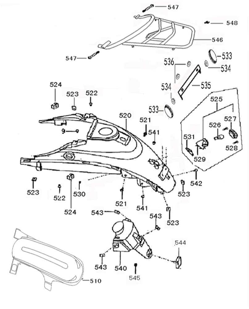 AGM GMX 460 Retro Classic Hinterradabdeckung 50ccm 4Takt 83710-XGW-9000-B Motorroller.de Schutz-Blech Innenkotflügel Radlauf hinten Schutzblech