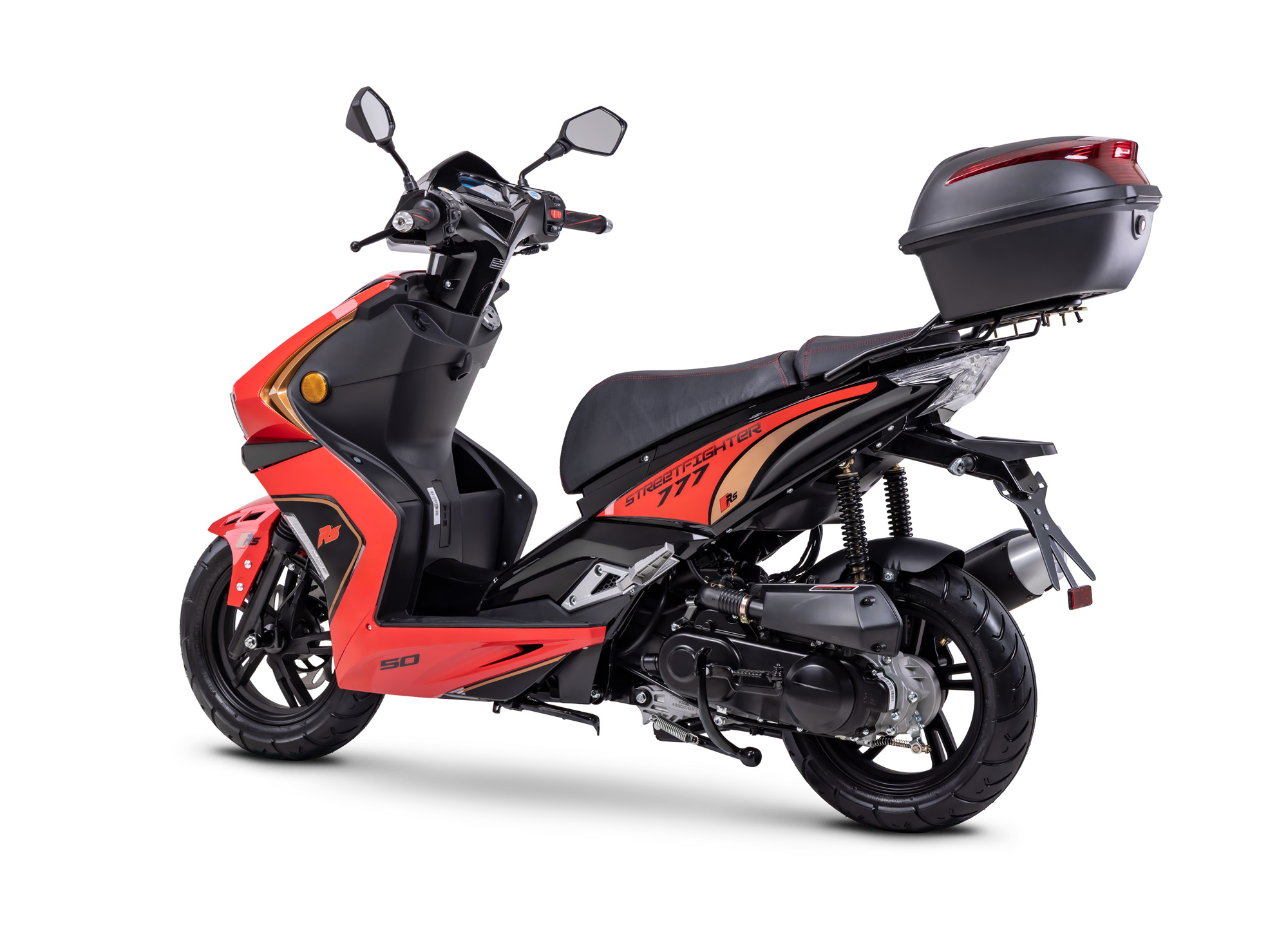 Motorroller Fighter R 777 Sport rot-schwarz 45 km/h Euro 5 mit Topcase Scooter Mokick Roller