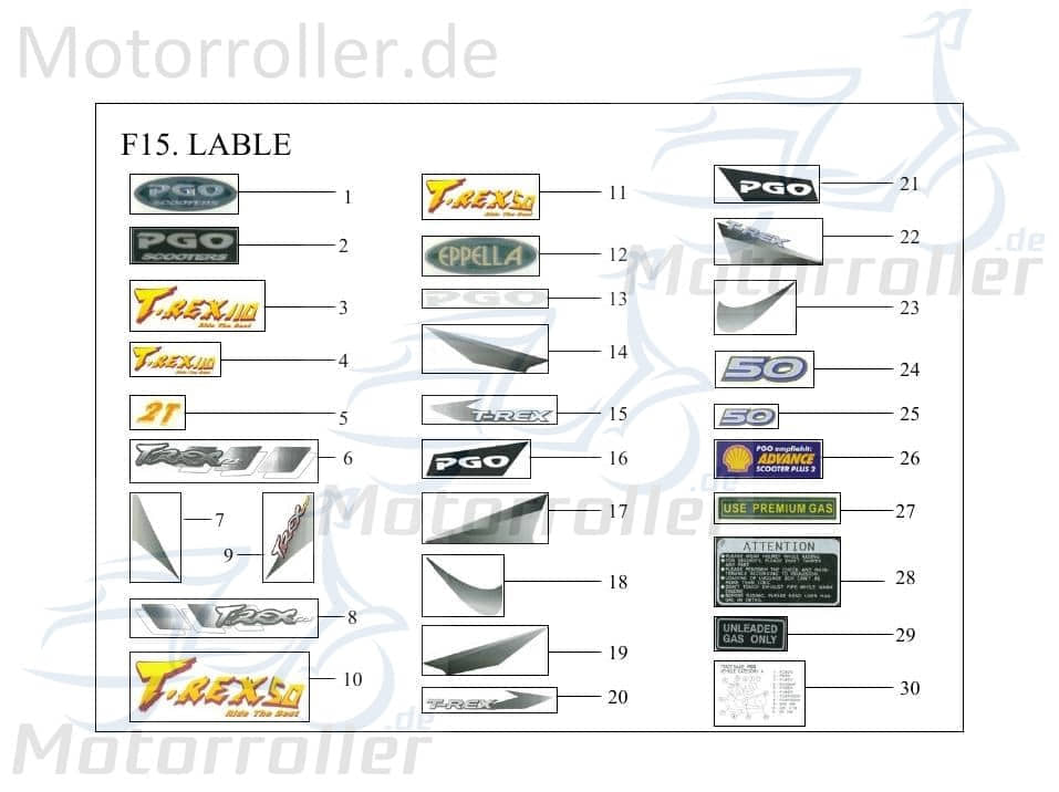 PGO T-Rex 50 Aufkleber rechts unten Sticker Dekor Roller C1601770000 Motorroller.de Dekor-Aufkleber Klebeetikett