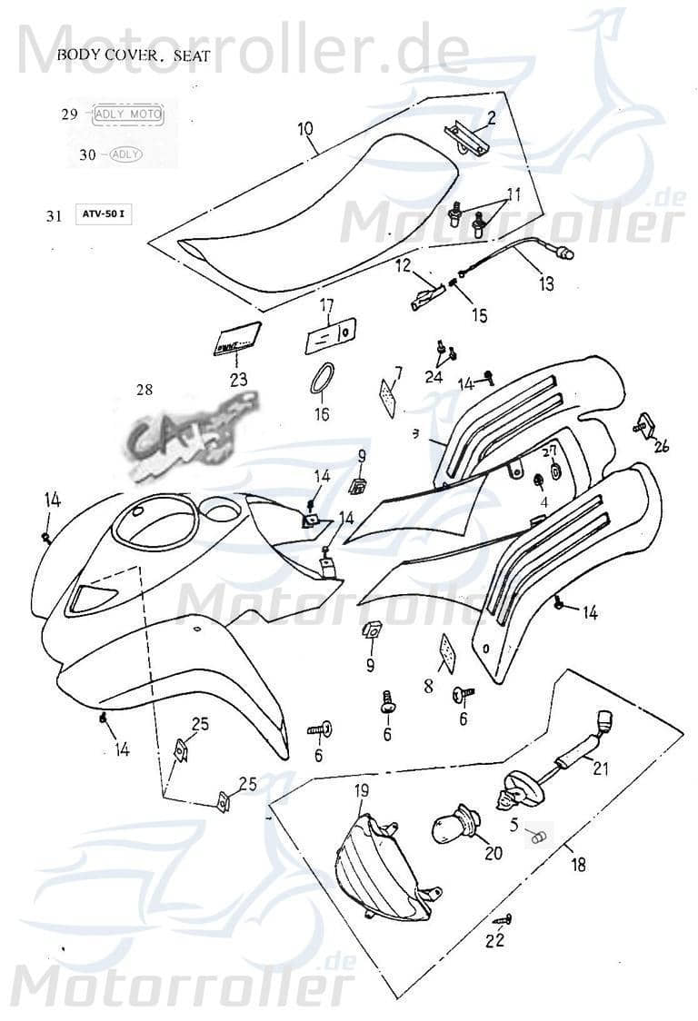 Adly Rückholfeder Rueckholfeder Zugfeder Quad ATV 50ccm 2Takt Motorroller.de Spannfeder Minarelli liegend ATV 50 II Utility XXL AC ATV 50 V UTV