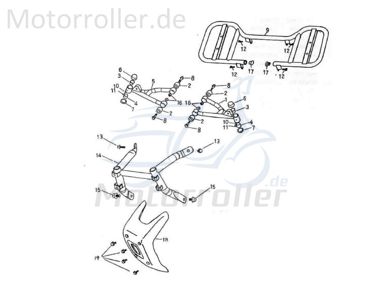 Adly Quad 50 2 Fußbrett ATV 50ccm 2Takt 64310-155-000 Motorroller.de Topcase-Halterung Kofferträger Gepäck-Träger schwarz Topcasehalterung hinten