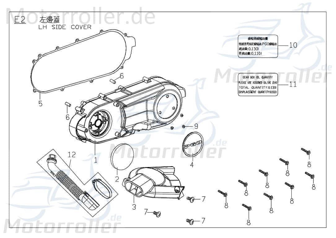 PGO Bugrider 200 Deckel links schwarz Kappe Verkleidung 200ccm 4Takt C70631506501 Motorroller.de Schutz Blende Abdeckung Haube Abdeckhaube Schutzhaube