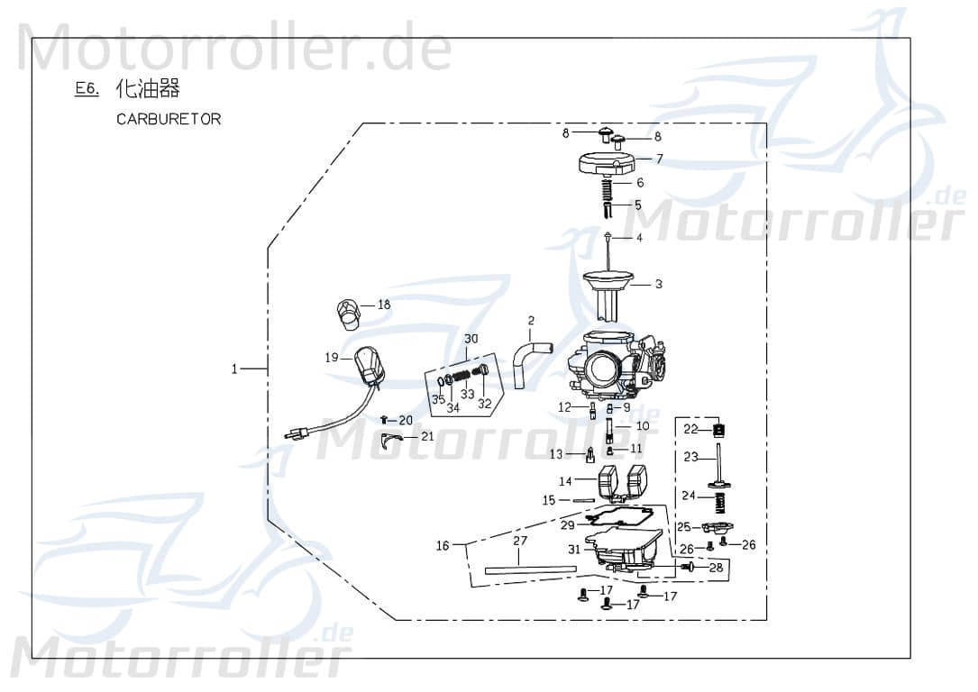 PGO Vergaserdüse G-Max 50 Vergaser-Düse Hauptdüse 50ccm 2Takt Motorroller.de Nadeldüse Dosierdüse Einstelldüse Haupt-Düse Nadel-Düse PGO 50ccm-2Takt