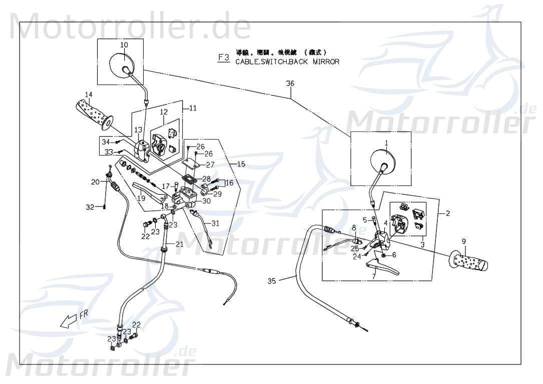 PGO Rückspiegel Ligero RS 125 Seitenspiegel Roller P56160000002 Motorroller.de Ligero RS 50 Mokick Ersatzteil Service Inpektion Direktimport