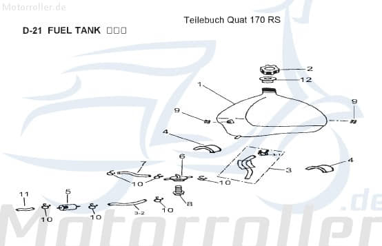 AEON Benzintank Overland 180 Kraftstofftank Quad 180ccm 4Takt Motorroller.de Benzin-Tank Kraftstoff-Tank Benzin-Behälter Benzinbehälter 125ccm-4Takt