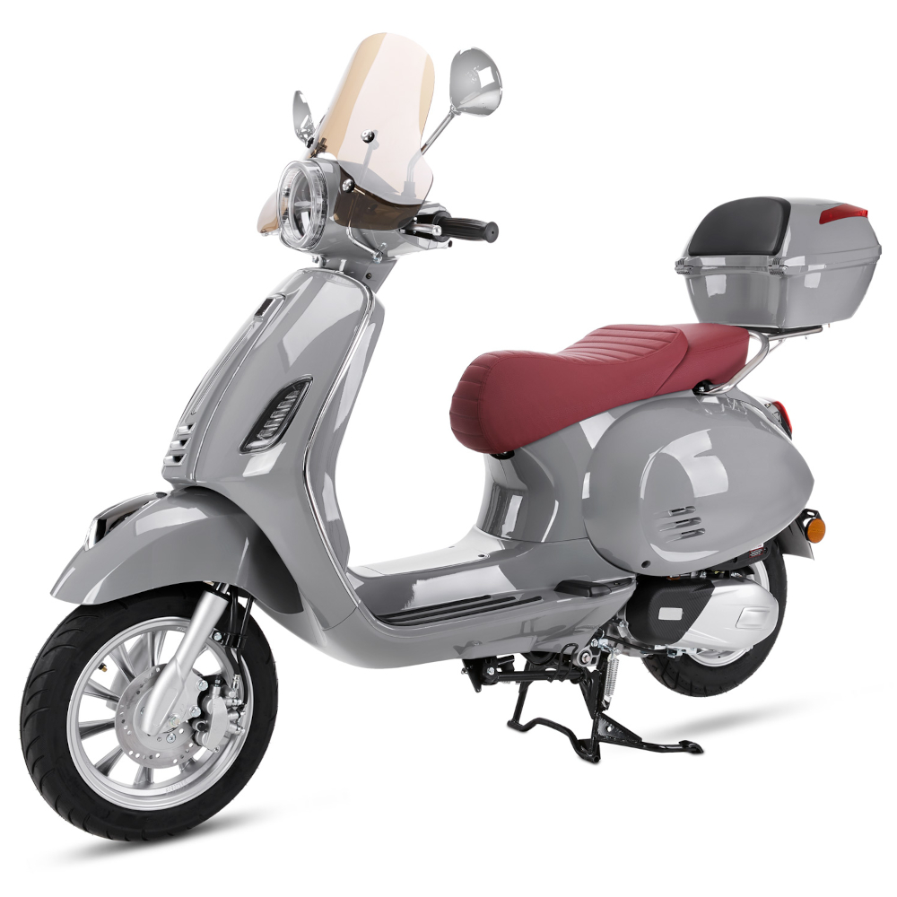Motorroller Fighter 125 R-R grau Euro 5 Leichtkraftrad Scooter Retroroller mit Topcase und Windschild