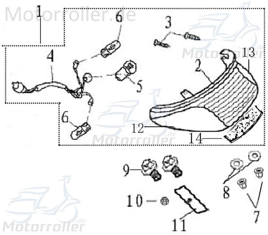 Rex RS400 Rücklichtglas Rücklichtkappe Rücklicht-Glas Motorroller.de 50ccm 4Takt 139QMB JSD50QT-13 50cc 4T 139QMA Rücklicht-Abdeckung