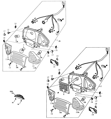 Rücklicht klare Blinker Baotian BT49QT-9D1 Roller 50ccm 4Takt Motorroller.de Rückstrahler Rück-Leuchte Rückleuchteneinheit Rückleuchten-Einheit 139QMB