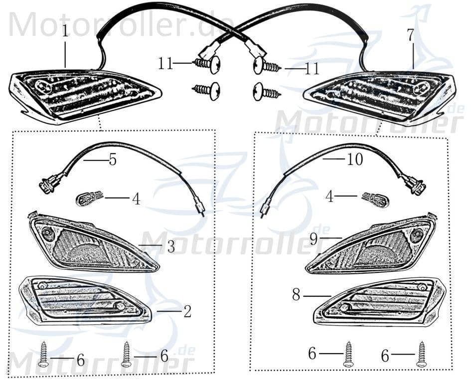Rex RS460 Strom-Leitung Blinker-Kabel Blinkerkabel Motorroller.de Blinker-Elektrokabel 50ccm 4Takt 139QMB JSD50QT-13 50cc 4T 139QMA