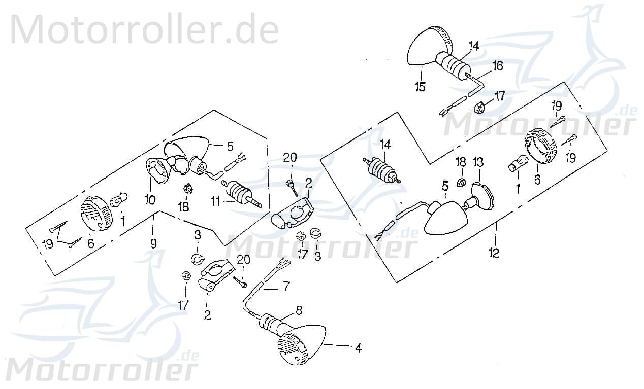 SMC Chopper 125 Blinker vorn links 125ccm 4Takt 55350-CHP-00 Motorroller.de Signalleuchte Blinklicht Blinkleuchte Fahrtrichtungsanzeiger Blinkleuchten