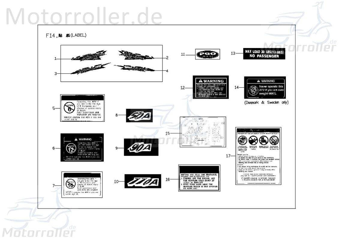 PGO X-Rider 150 Aufkleber Schalthebel Schaltung X2603040000 Motorroller.de XL-Rider 150 200 Sticker Dekor Dekor-Aufkleber Klebeetikett