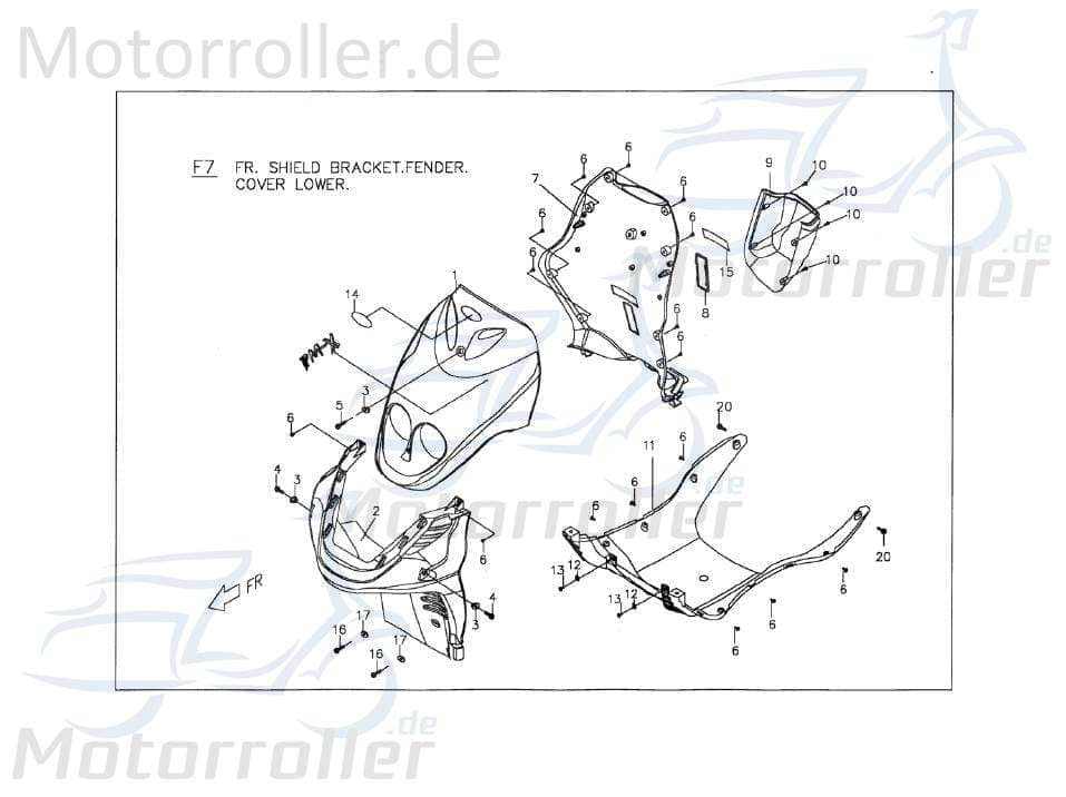 PGO Frontverkleidung PMX 110 Frontschürze Frontmaske Roller P2626010650 Motorroller.de Front-Cover Lenkerverkleidung Front-Schürze Wetterschild PMX 50