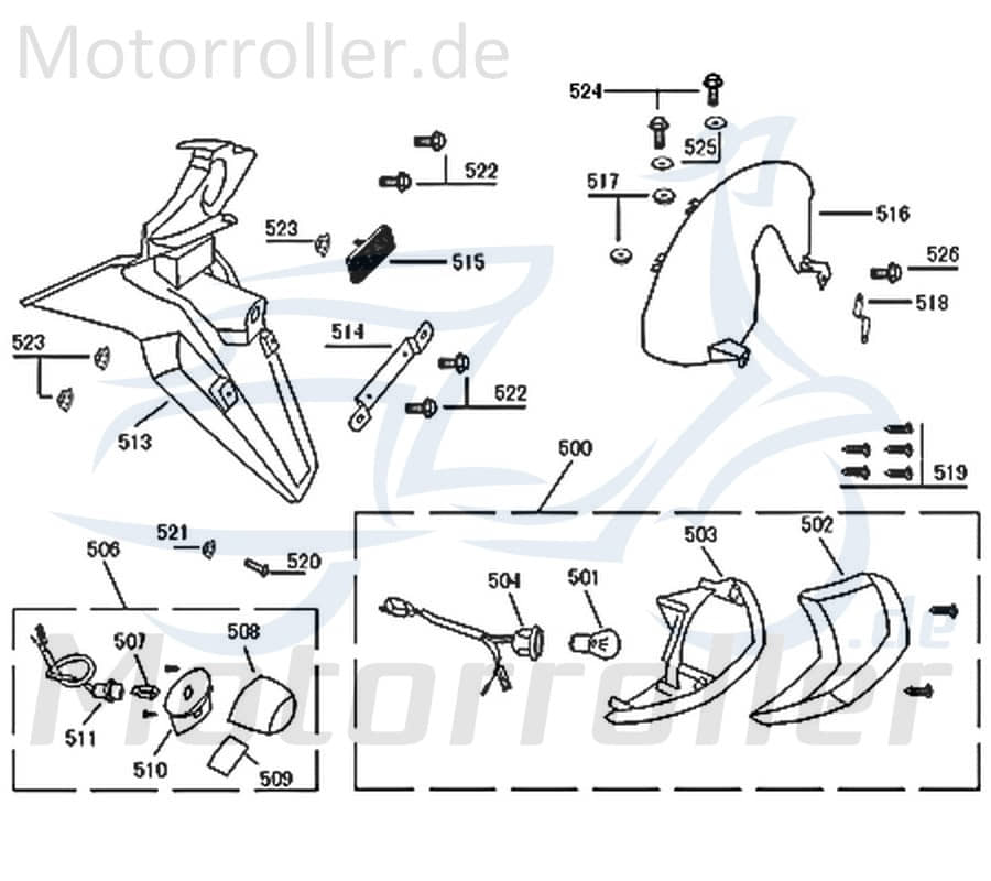 ZNEN Halter Hinterradabdeckung links ZNEN 80109-B08-9100 Motorroller.de Halterung Haltebügel Halteblech Halte-Blech Halte-Bügel 50ccm-2Takt Scooter