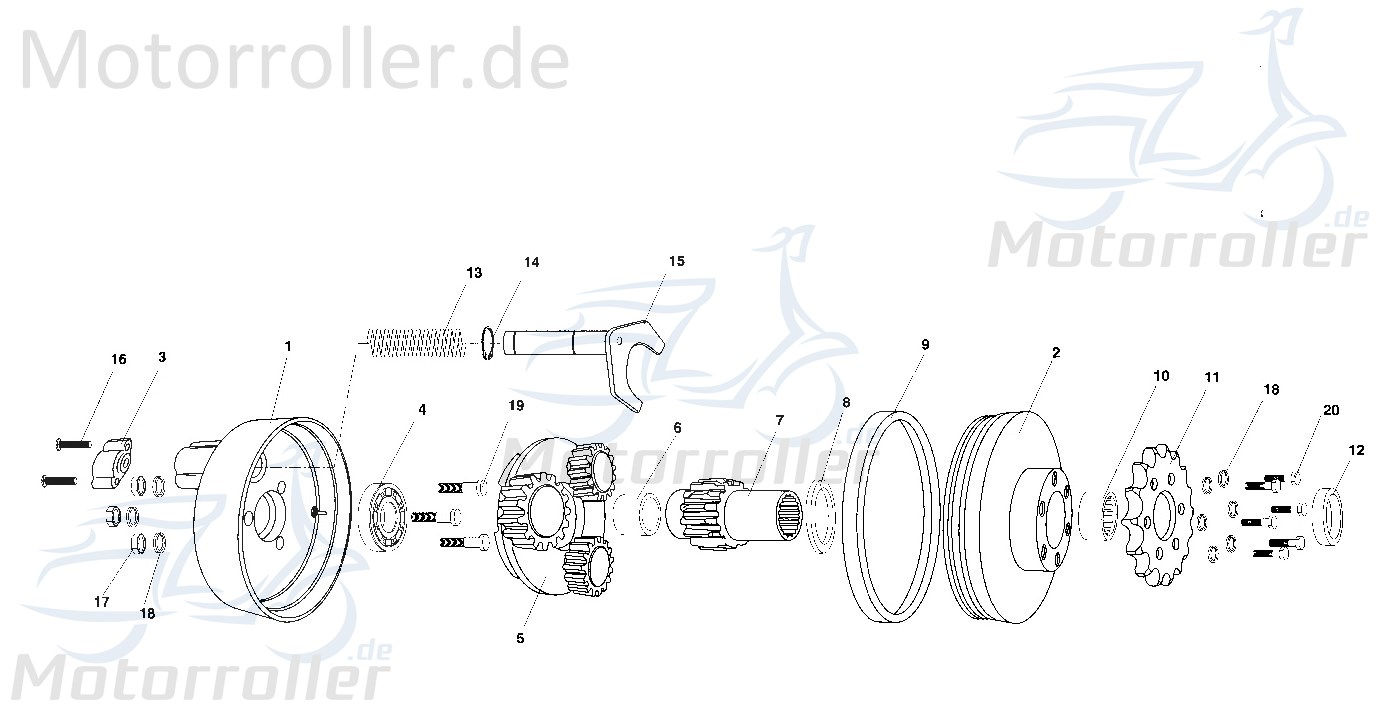 Gehäuse Rückwärtsganggetriebe rechts Tongjian Strassenbuggy 150 8.030.016 Motorroller.de Eppella ECM TBM Twister Hammerhead Wangye Kasea Buggy