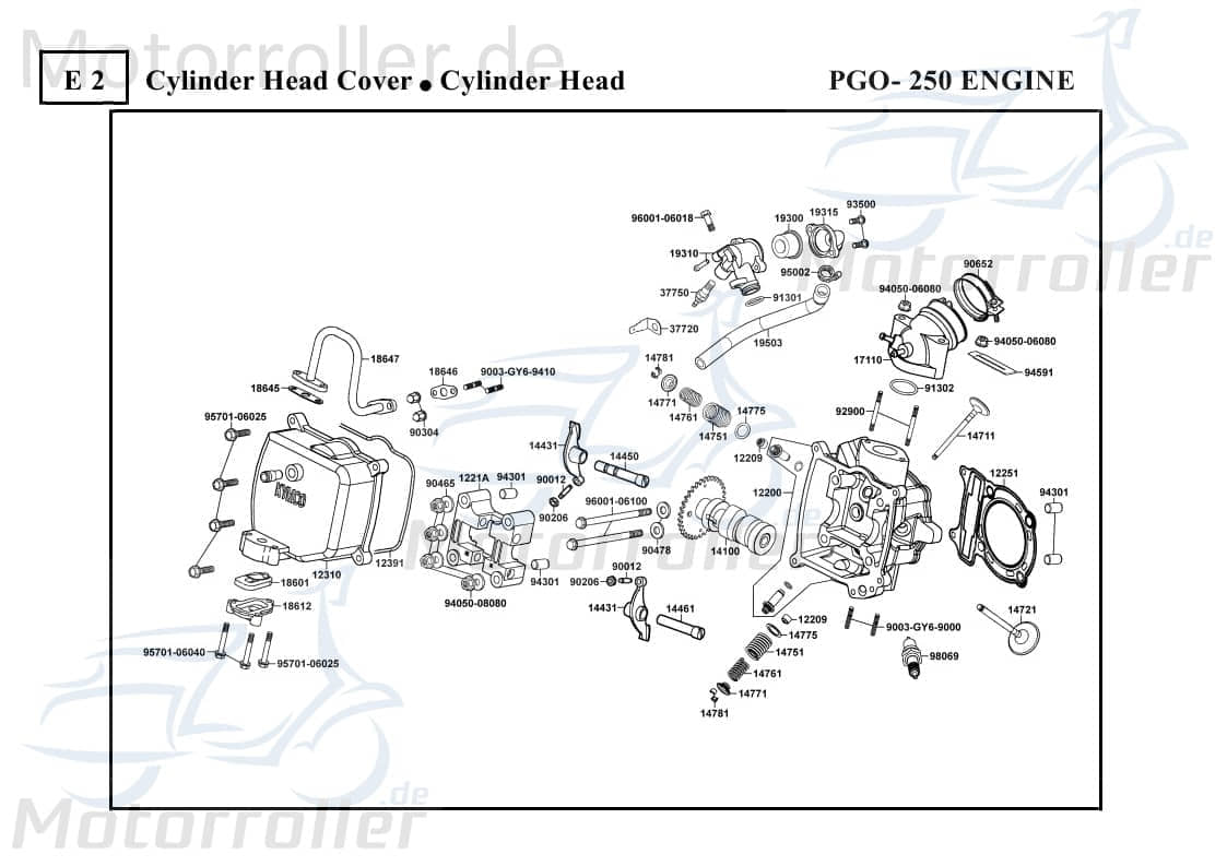 PGO Bugrider 250 Zylinderkopf Buggy 250ccm 4Takt PGO-14315 Motorroller.de Zylinder-Kopf Zylinder-Deckel Zylinderdeckel Zylinder-Head Zylinder-Heads