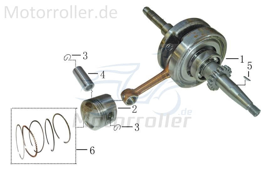 Baotian Land flyer Kurbelwelle 50ccm 4Takt BT139QMB-070101-R Motorroller.de 22 Zähne mit Lager mit Ölpumpenantrieb Motorwelle Kolbenantriebswelle Rex