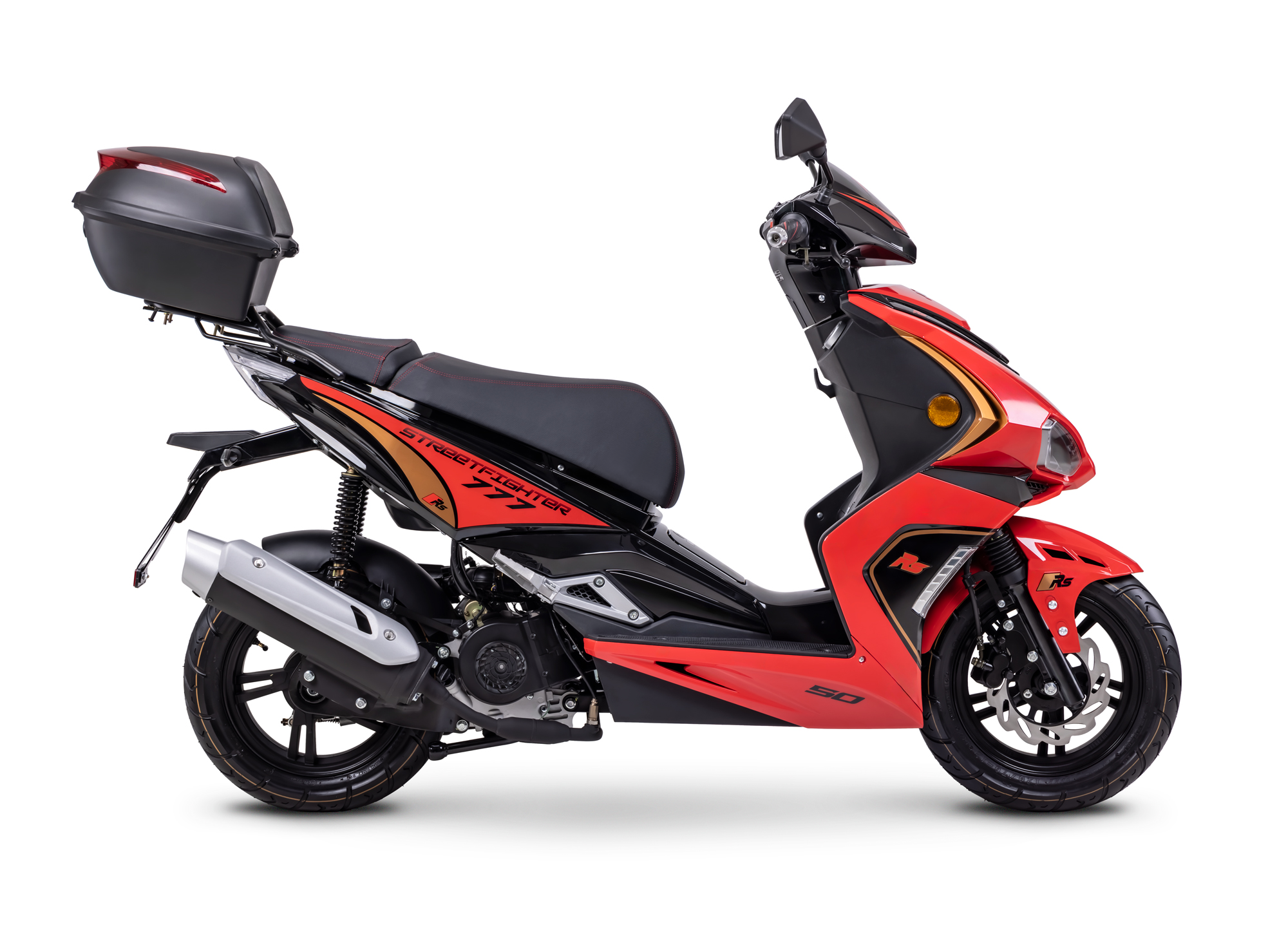 Motorroller Fighter R 777 Sport rot-schwarz 45 km/h Euro 5 mit Topcase Scooter Mokick Roller