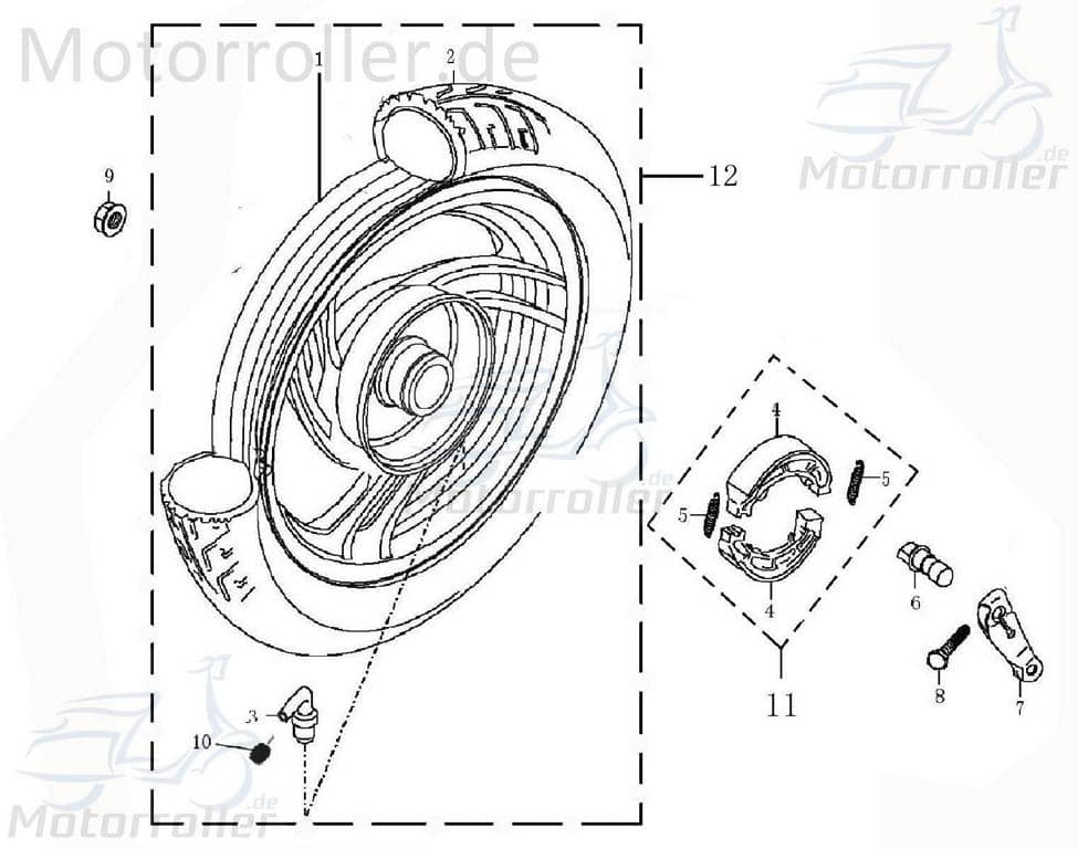 Bremsbeläge Satz hinten Jonway Jigger 50 City 50ccm 2100403-5 Motorroller.de Bremsbelag Bremsklötze Bremsbacken Bremsschuhe Bremsbelagsatz Bremssteine