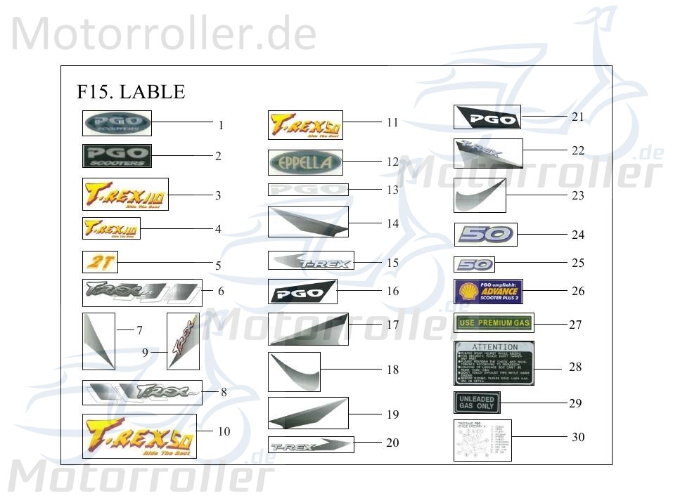PGO Aufkleber Frontverkleidung rechts TR3 50 Mofa Sticker Dekor C5601070000 Motorroller.de Dekor-Aufkleber Klebeetikett Dreiradroller Ersatzteil Servi