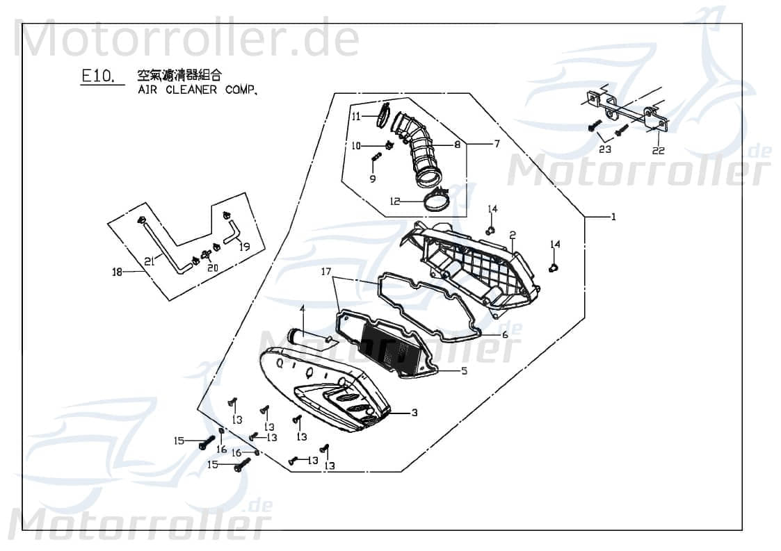 PGO Luftfilter 250ccm-4Takt Bugrider 250 Luftfilterkasten B72620000000 Motorroller.de Luft-Filter Luftfiltergehäuse Luftfiltermatte Luftfilter-Kasten