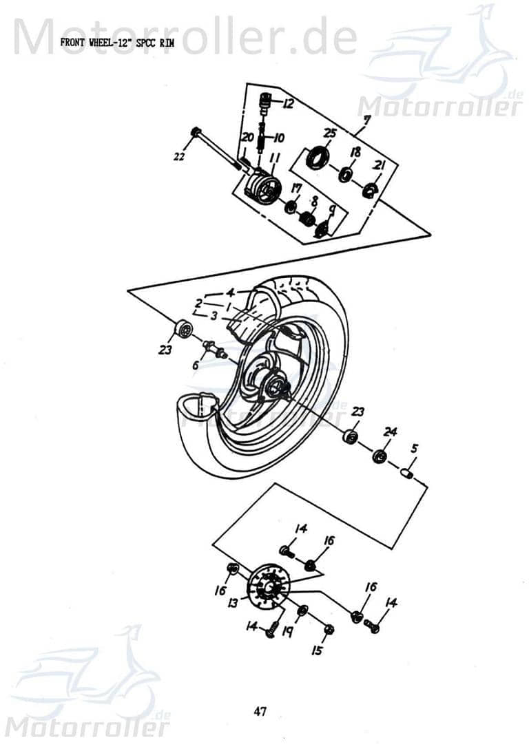 Adly Distanzbuchse mitte Thunder Bike TB 50 Hülse 44620-125-00A Motorroller.de Distanzhülse Distanzring Distanz-Hülse Passhülse Passbuchse Scooter
