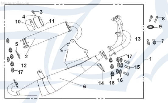 Generic Sirion 50 Auspuff Endtopf 50ccm 2Takt 47000B990012 Motorroller.de Endschalldämpfer Auspuffanlage Auspuff-Anlage Auspufftopf Auspuffendtopf