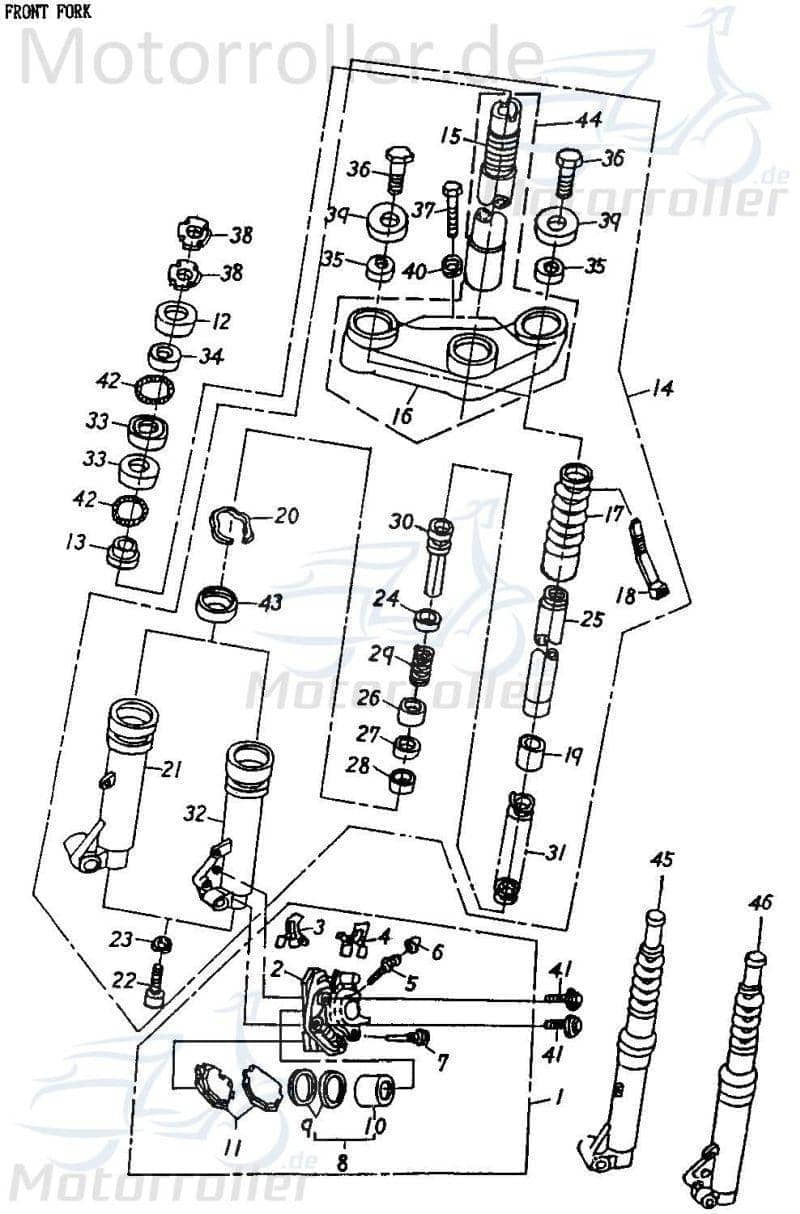Adly Gabelbrücke mit Joch JET 50 50ccm 2Takt Motorroller.de Lenkachse / 50ccm-2Takt Scooter Cat 50 Ersatzteil Service Inpektion