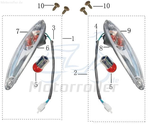 AGM GMX 550 Blinker vorn links klar 50ccm 4Takt YY50QT023006 Motorroller.de Signalleuchte Blinklicht Blinkleuchte Fahrtrichtungsanzeiger Blinkleuchten