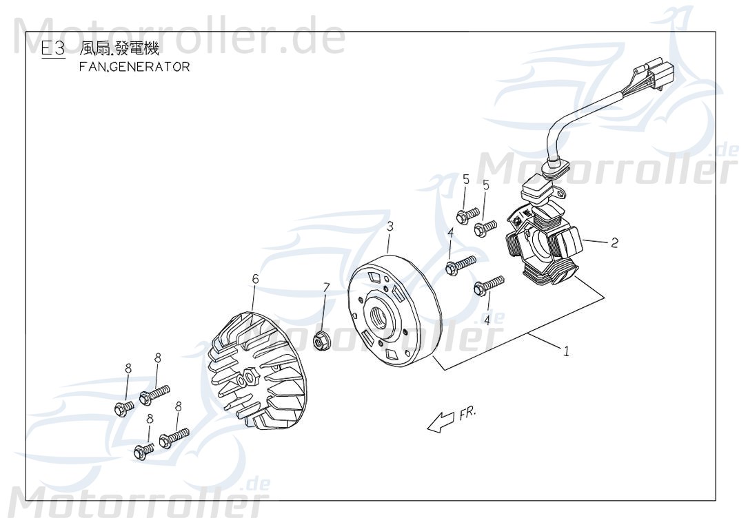 PGO Lichtmaschine mit Polrad Big Max 50 Stator 50ccm 2Takt Motorroller.de Ankerplatte Anker-Platte Stromerzeuger Strom-Generator Licht-Maschine