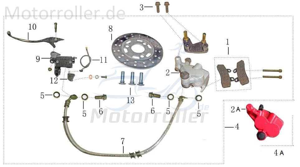 Rex RS450 Hochdruckleitung ABS Bremsleitung Motorroller.de Hydraulikleitung 50ccm 4Takt 139QMB JSD50QT-13 50cc 4T 139QMA Bremsschlauch